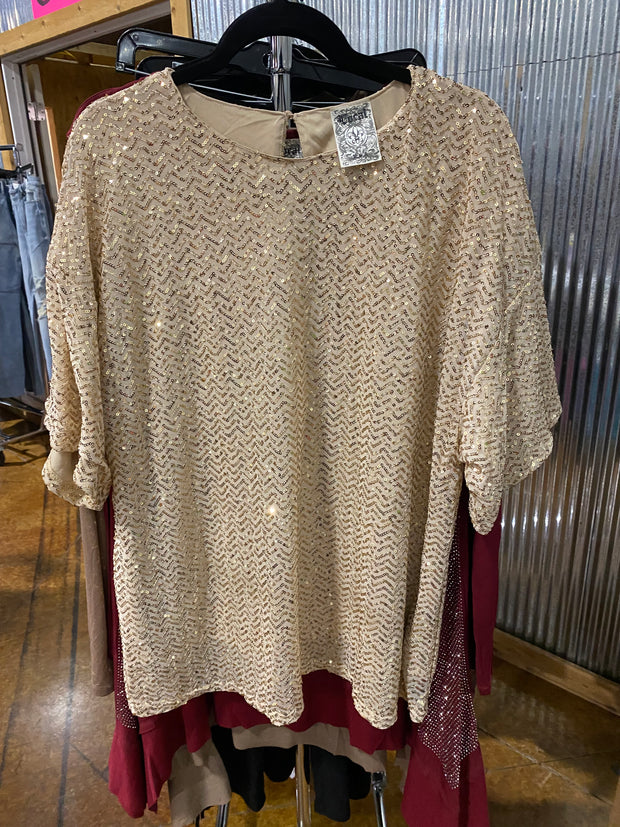 63 SSS {Sweeten The Deal} VOCAL Gold Sequin Design Top PLUS SIZE XL 2X 3X