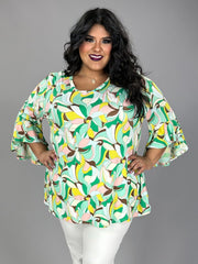 25 PQ {Sweet Bliss} Green/Multi-Color V-Neck Top EXTENDED PLUS SIZE XL 2X 3X 4X 5X 6X