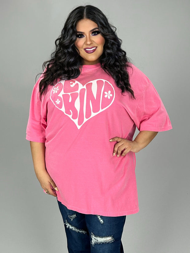 78 GT {Be Kind Heart} PINK Comfort Colors Graphic Tee PLUS SIZE 3X