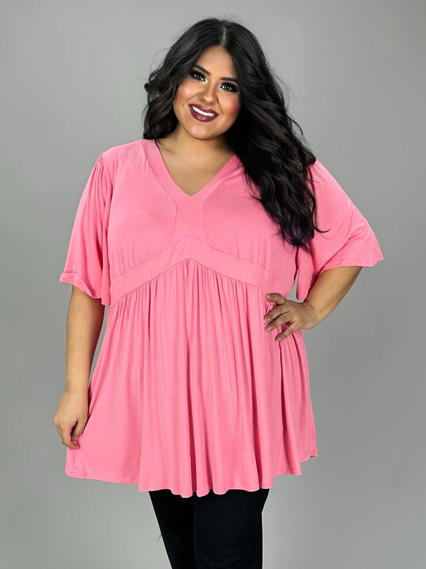 12 SSS {Catching Glances} Pink V-Neck Babydoll Tunic CURVY BRAND!!!  PLUS SIZE 2X (May Size Down 1 Size)