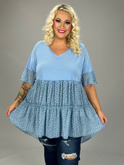 30 CP-B {All Dolled Up} Blue Ditsy Floral  Chiffon Tunic PLUS SIZE 1X 2X 3X 4X 5X 6X