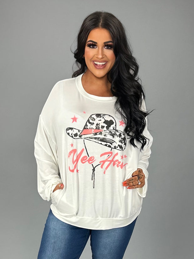 SALE!! GT (Yee Haw Partner) Ivory Long Sleeve Graphic Top