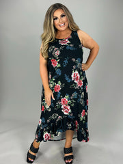 SALE!! LD-Q {Dark Blooms} Black Floral High/Low Maxi Dress PLUS SIZE 1X 2X 3X