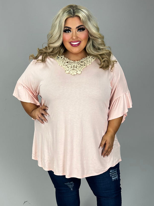 SALE!! 27 SD {Lush And Luxe} Coral Pink Top w/Crochet V-Neck EXTENDED PLUS SIZE 4X 5X 6X