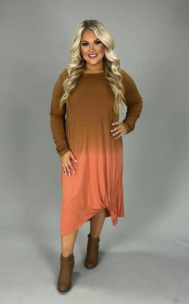 LD-S  {Keeping It Cool} UMGEE Tan/Coral Dip-Dye Dress PLUS SIZE XL 1X 2X