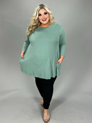 64 SQ {One More Shot} Sage Quarter Sleeve Round Hem Top EXTENDED PLUS SIZE 3X 4X 5X