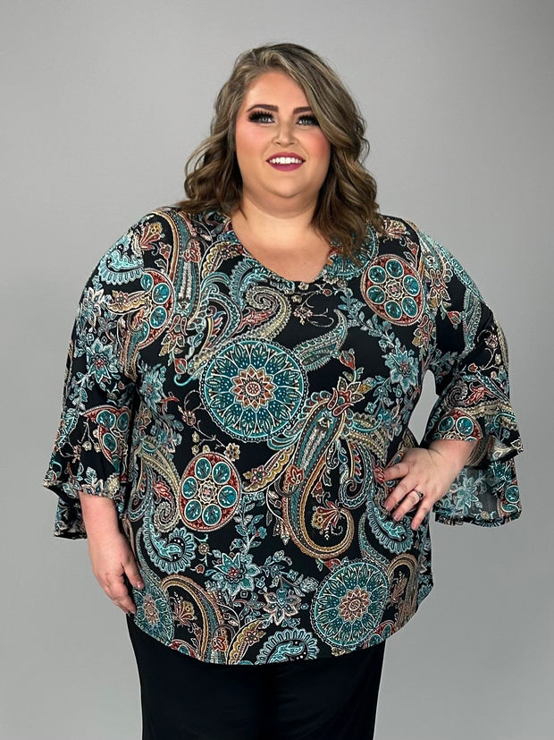 SALE!! 13 PQ {Solving Mysteries} Teal Mandala & Paisley Print Top EXTENDED PLUS SIZE 4X 5X 6X