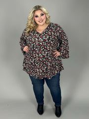 51 PQ {Inspire Love} Black/Red Floral V-Neck Top  EXTENDED PLUS SIZE 3X 4X 5X