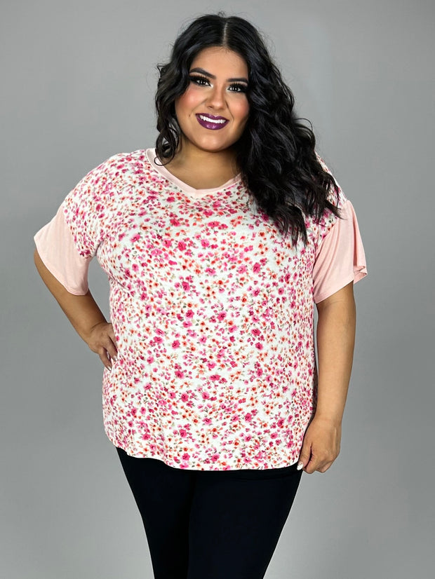 80 CP-Q {Finding Myself} Blush Floral V-Neck Top PLUS SIZE 1X 2X 3X