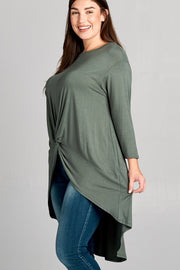 28 SQ {Defying Expectations} Olive Hi-Lo Tunic w/ Tie  PLUS SIZE XL 2X 3XDetail