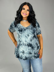 SALE!! PSS-P {Across The Sea} Gray Tie-Dye Mock Neck Top