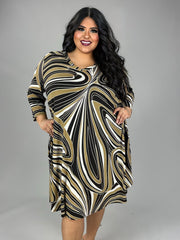 SALE!! 30 PQ {Props To You} Taupe/Brown Spiral Print V-Neck Dress EXTENDED PLUS SIZE 3X 4X 5X