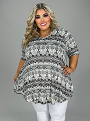 43 PSS {Hidden Treasure} Black/Ivory Tribal Print Top EXTENDED PLUS SIZE 3X 4X 5X