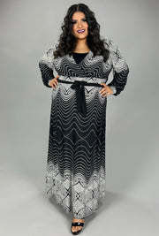 SALE!! LD-N {Highlight The Good} Black/White Print V-Neck Maxi Dress PLUS SIZE 1X 2X 3X