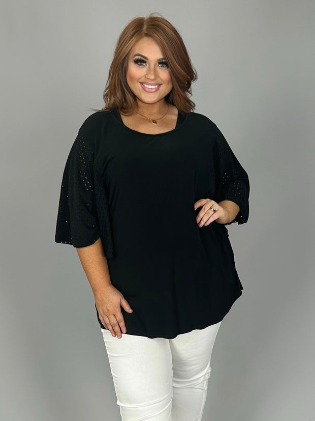 SALE!! 72 SSS {Whisk Me Away} Black Top w/Eyelet Sleeves PLUS SIZE XL 2X 3X