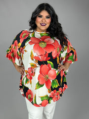 SALE!! 26 PQ {Getting Inspired} Ivory/Coral Large Floral Print Tunic EXTENDED PLUS SIZE 3X 4X 5X