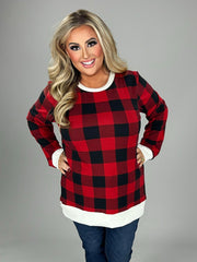 54 CP-A {Good Natured} Red Plaid Top w/Ivory Contrast  PLUS SIZE 1X 2X 3X