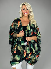 24 OT-C {The Palm Effect} Black Palm Leaf Print Kimono PLUS SIZE 3X