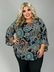 SALE!! 13 PQ {Solving Mysteries} Teal Mandala & Paisley Print Top EXTENDED PLUS SIZE 4X 5X 6X