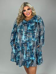 SALE!! 35 PLS {Always On The Go} Blue Mixed Print V-Neck Dress EXTENDED PLUS SIZE 4X 5X 6X