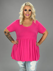 34 SSS-A {Feeling The Love} Fuchsia Babydoll Hi-Low Tunic PLUS SIZE 1X 2X 3X