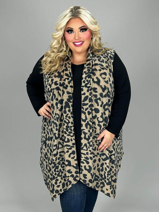 26 OT [Lucky Leopard} Taupe & Black Leopard Print Vest EXTENDED PLUS SIZE 3X 4X 5X