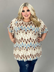 57 PSS {New Wave Fashion} Taupe/Brown Wave Print Top EXTENDED PLUS SIZE 4X 5X 6X