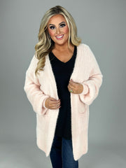 49 OT-B {Living For The Glam} Pink Fuzzy Cardigan w/Pockets PLUS SIZE 1X 2X 3X