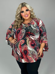 SALE!! 42 PQ {All About The Peacock} Red Peacock Feather Print Top EXTENDED PLUS SIZE 4X 5X 6X