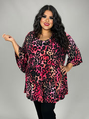 SALE!!  54 PSS-M {Hear The Roar} Fuchsia Leopard Babydoll Top  EXTENDED PLUS SIZE 1X 2X 3X 4X 5X