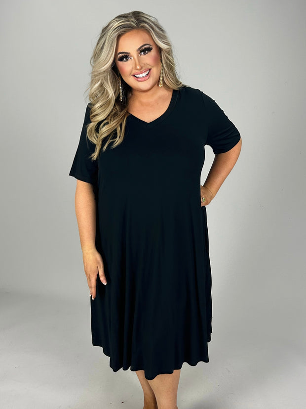 SALE!! 29 SSS-A {Standing True} Black V-Neck Dress W/Pockets PLUS SIZE 1X 2X 3X 4X 5X 6X