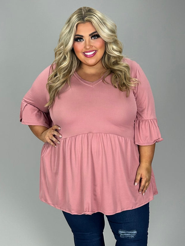 29 SQ {Capture Simplicity}Mauve Babydoll V-Neck Top EXTENDED PLUS SIZE 3X 4X 5X