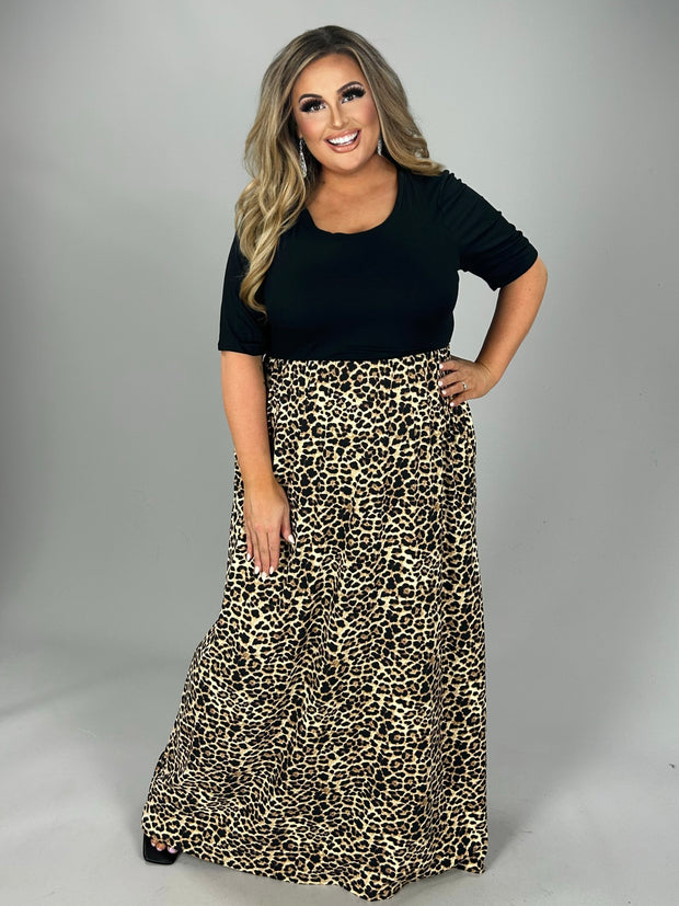 SALE!! LD-F {Forever Fated} Black Leopard Long Dress PLUS SIZE 1X 2X 3X