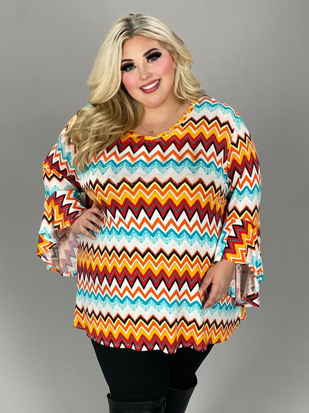 43 PQ {Across The Horizon} Rust/Orange Zig-Zag Print Top EXTENDED PLUS SIZE 4X 5X 6X