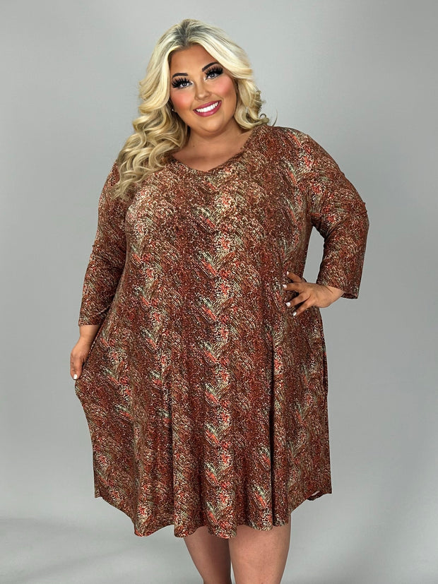 SALE!! 61 PQ  {Time To Tango} Brown Print V-Neck Dress EXTENDED PLUS SIZE 3X 4X 5X