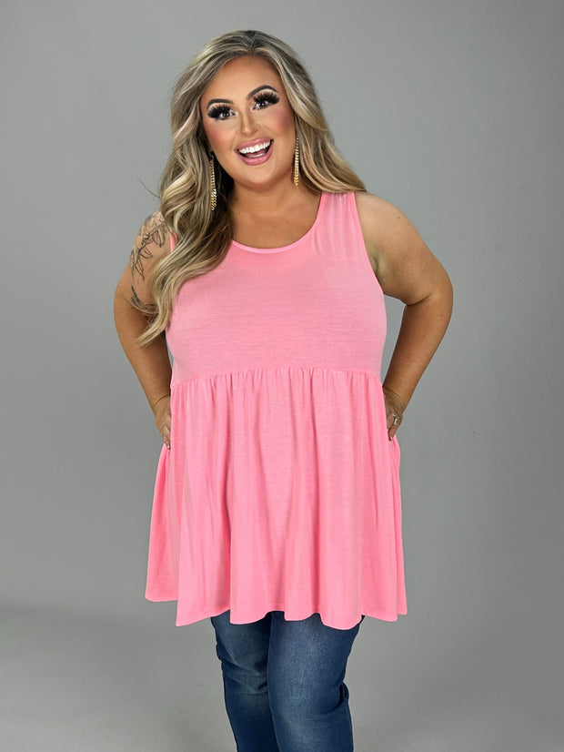 SALE!!  78 SV-A {Never Better} Bright Pink Sleeveless Babydoll Top PLUS SIZE 1X 2X 3X