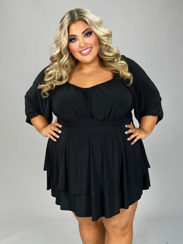 99 RP-A {On A Journey} Black Smocked Romper w/Belt CURVY BRAND!!!  EXTENDED PLUS SIZE 2X 3X 4X 5X