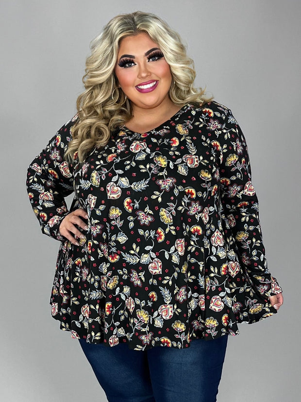 73 PLS {A Tempting Sight} Black Floral Print V-Neck Top EXTENDED PLUS SIZE 3X 4X 5X