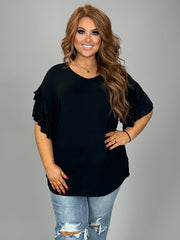 SALE!! 32 SSS-N {Keeping Close} Black Ruffle Sleeve Top PLUS SIZE XL 2X 3X