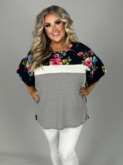 SALE!! 66 CP-E {Working For My Good} Black Floral Stripe Print Top PLUS SIZE 1X 2X 3X