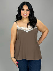 56 SV-A{Chai Tea} Mocha Cami w Lace Detail PLUS SIZE XL 2X 3X