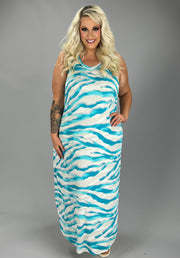 LD-D {All Over Again} Aqua Print Sleeveless Maxi Dress PLUS SIZE 1X 2X 3X