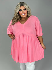 12 SSS {Catching Glances} Pink V-Neck Babydoll Tunic CURVY BRAND!!!  PLUS SIZE 2X (May Size Down 1 Size)