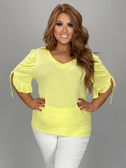 62 SSS-C {Daring Vision} Yellow Top with Drawstring Sleeves PLUS SIZE XL 2X 3X