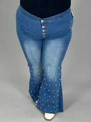 BT {Your Choice} Med Blue Buttoned Flared Jeans w/Pearls CW EXTENDED PLUS SIZE 5X