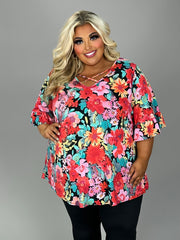 36 PQ {Get Out Of Town} Black Floral Criss-Cross Top CURVY BRAND!!! EXTENDED PLUS SIZE 3X 4X 5X 6X