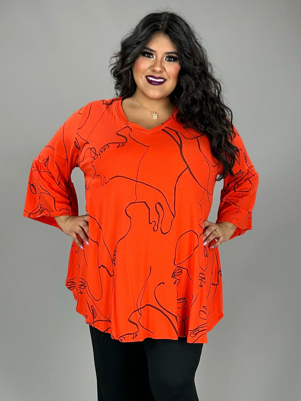 19 PQ {Follow This Path} Orange Print V-Neck Top PLUS SIZE XL 2X 3X 4X 5X