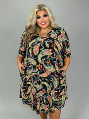 SALE!! 25 PSS {Local Flare} Black/Yellow Paisley V-Neck Dress EXTENDED PLUS SIZE 3X 4X 5X