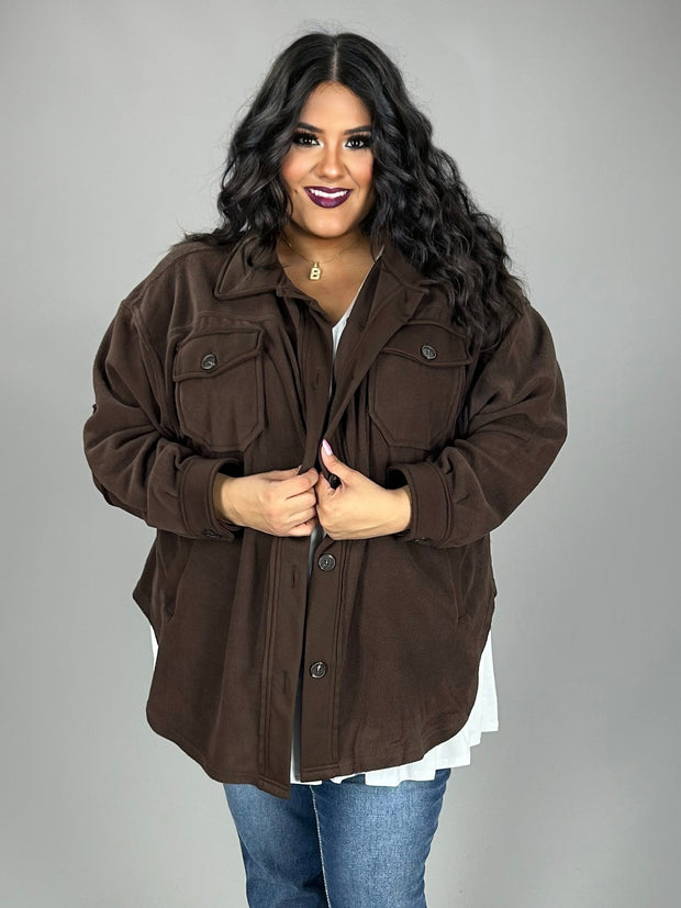 OT-C {Warm Blessings} BROWN Fleece Shacket with Pockets