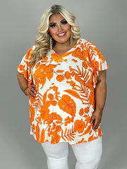 48 PSS {New Attitude} Orange Floral & Leaf Print Top EXTENDED PLUS SIZE 4X 5X 6X